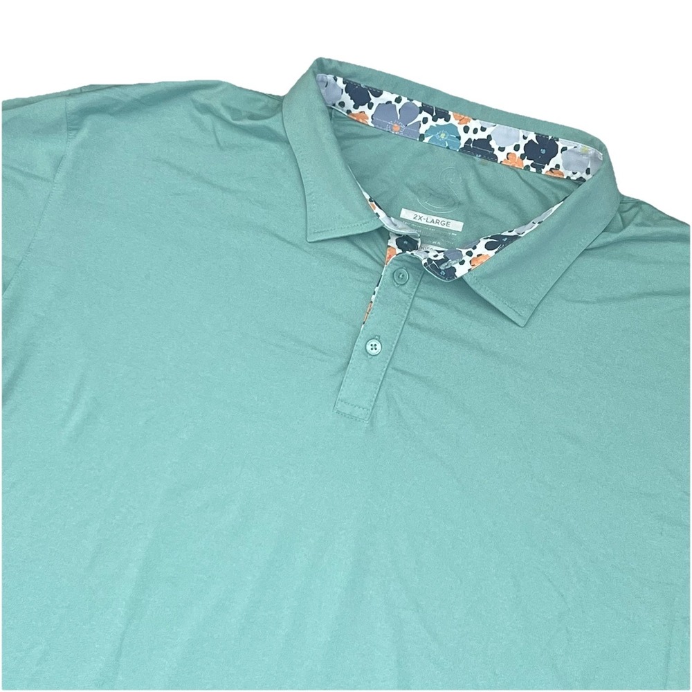 Swannies Golf Mens 2XL Sea foam Floral Walnut Creek CC  Polo Performance Shirt‎